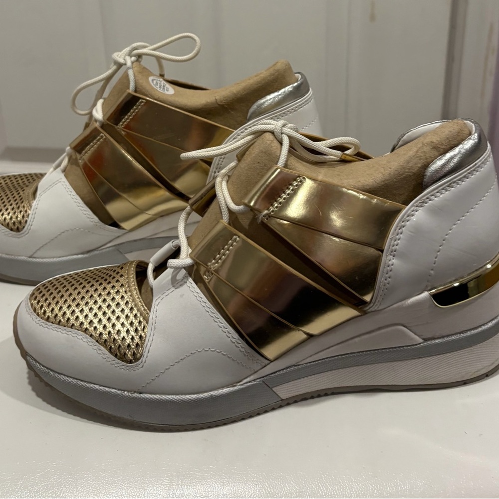 Michael Kors White and Gold Mesh Sneakers - Picture 3 of 6
